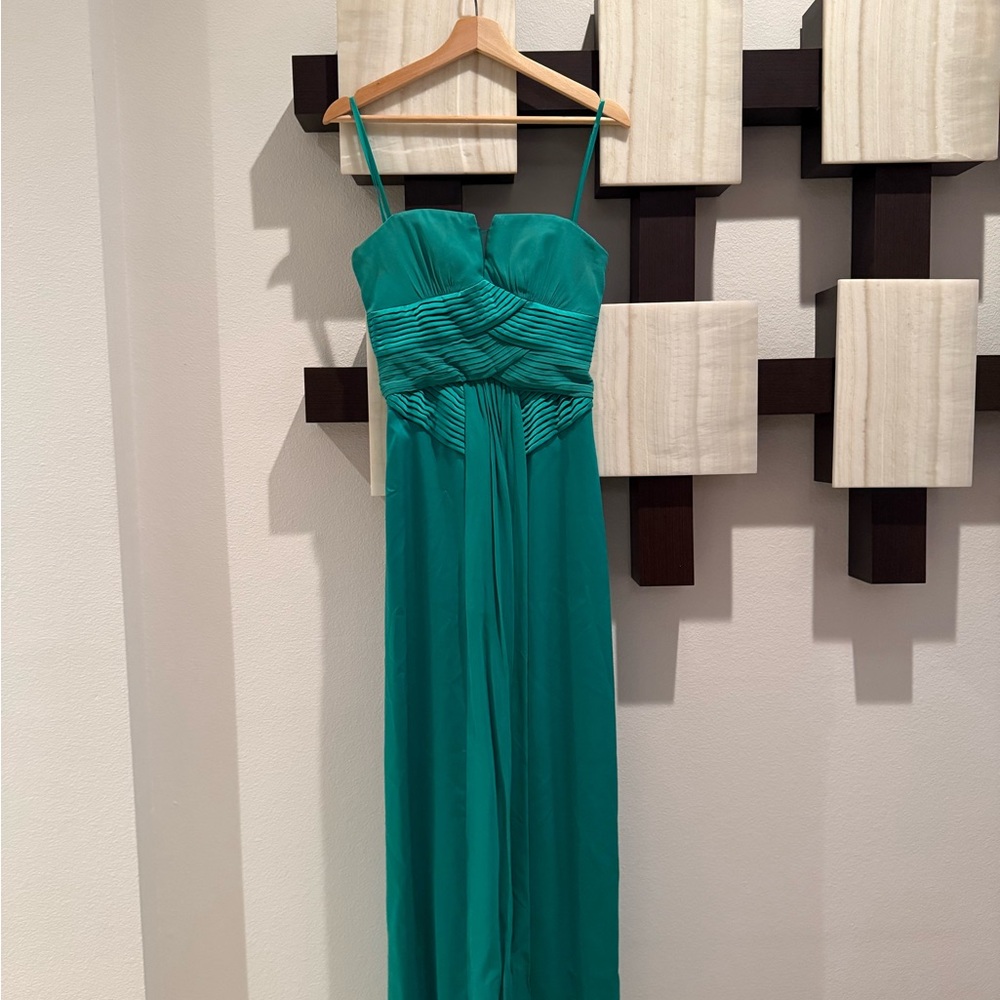 BCBG MaxAzria Emerald Silk Strapless Dress